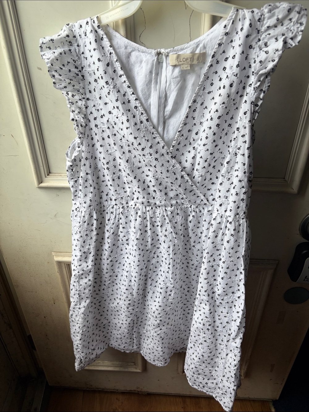 LOFT White Dress with Black Floral Print